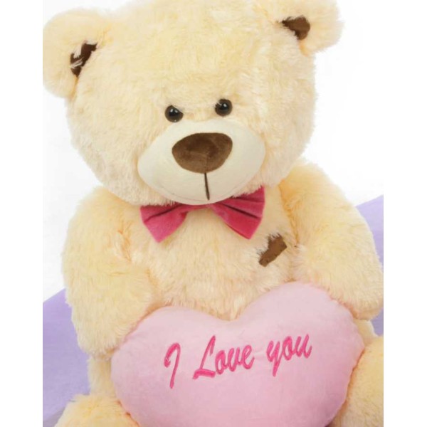 Peach 3.5 Feet Big Teddy Bear with a Pink I Love You heart